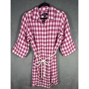 Karen Kane Size XL Linen Pink & White Check Button-Up‎ Rope Belt Shirt Dress